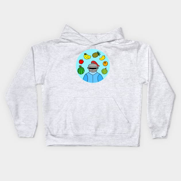 Cute knight with fruits Kids Hoodie by Andrew Hau